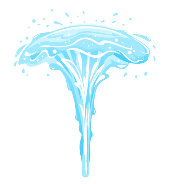 Small fountain water splashes illustration Fountain of vertical water pressures with plashes in side view isolated, liquid leakage illustration, stream of fountain beats up and falls down with water splashes fountain stock illustrations