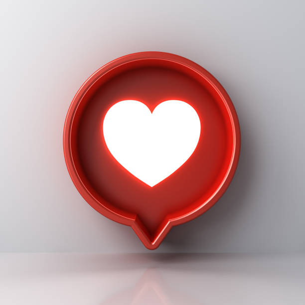 istock 3d social media notification light like heart icon in red round speech bubble box pin isolated on white wall background with shadow and reflection 1160702583