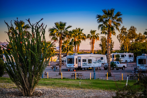 Yuma, AZ, USA - April 4, 2017: Enjoying the captivated view from our RV