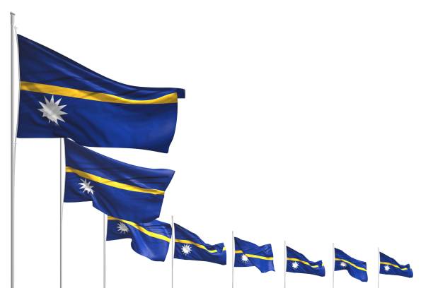 istock pretty many Nauru flags placed diagonal isolated on white with place for text - any celebration flag 3d illustration 1160704586