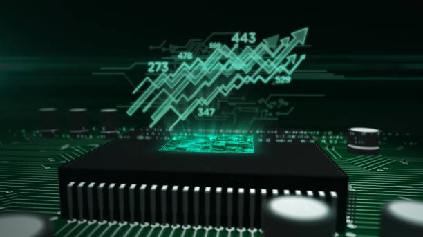 istock CPU on board with stock chart hologram 1160705659
