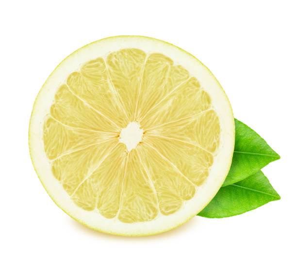 istock Half of pomelo with leaves isolated on white background. 1160708296