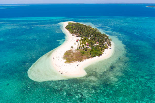 istock Tropical island Canimeran. White sandy beach on a desert island 1160709416