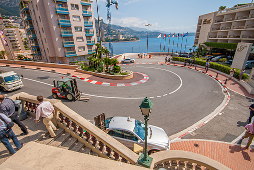 Monaco , Monaco - July 9 2008: Wide angle view of the famous Fairmont Hairpin.