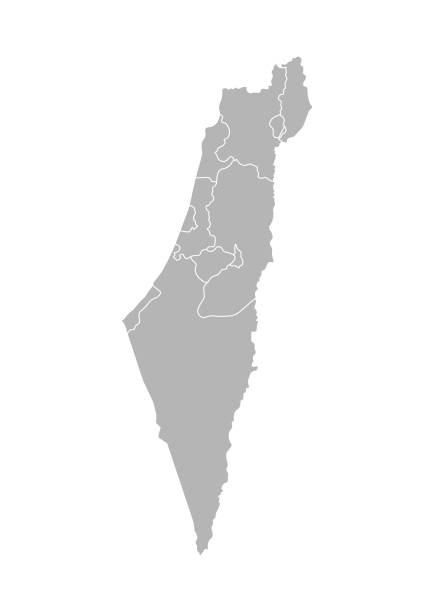 stockillustraties, clipart, cartoons en iconen met vector geïsoleerde illustratie van vereenvoudigde administratieve kaart van israël. grenzen van de districten (gebieden). grijze silhouetten. wit overzicht - israël