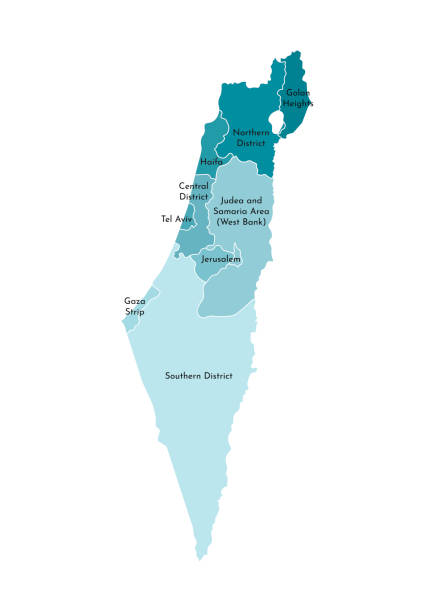 istock Vector isolated illustration of simplified administrative map of Israel. Borders and names of the districts (regions). Colorful blue khaki silhouettes 1160710584