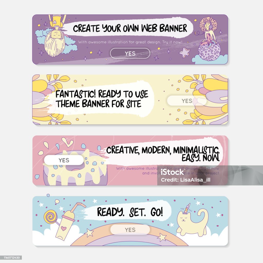 Web Banner Fun Fantastic Minimalistic Banner For Web Site In Cartooning Doodle Style ...