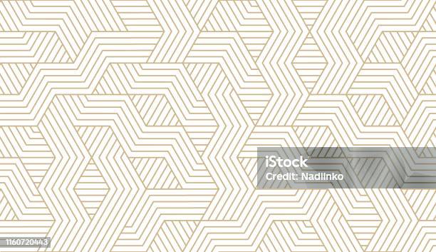 Abstract Simple Geometric Vector Seamless Pattern With Gold Line Texture On White Background Light Modern Simple Wallpaper Bright Tile Backdrop Monochrome Graphic Element Stock Illustration - Download Image Now