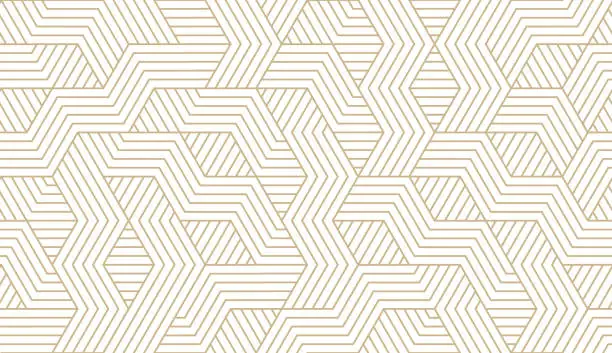 Vector illustration of Abstract simple geometric vector seamless pattern with gold line texture on white background. Light modern simple wallpaper, bright tile backdrop, monochrome graphic element