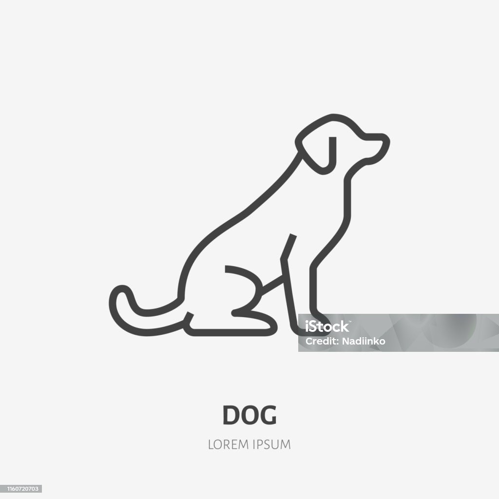 Sitting dog flat line icon. Vector thin sign of black puppy, animal logo. Pet shop outline illustration Sitting dog flat line icon. Vector thin sign of black puppy, animal logo. Pet shop outline illustration. Dog stock vector