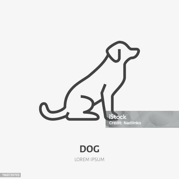 Sitting Dog Flat Line Icon Vector Thin Sign Of Black Puppy Animal Logo Pet Shop Outline Illustration Stock Illustration - Download Image Now