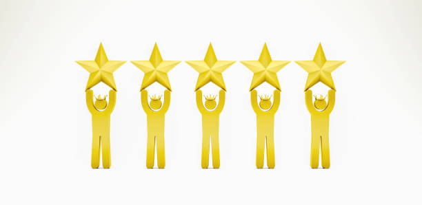 People Hold Five golden stars isolated on white background 3d render