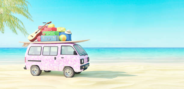 istock Car with luggage ready for summer vacation 3D Render 3D illustration 1160727669