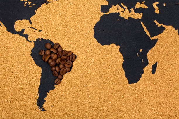 istock Brazil made of coffee beans on world map 1160729005