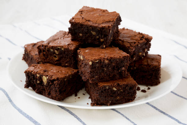 istock Homemade chocolate brownies on a white plate, side view. Close-up. 1160729078