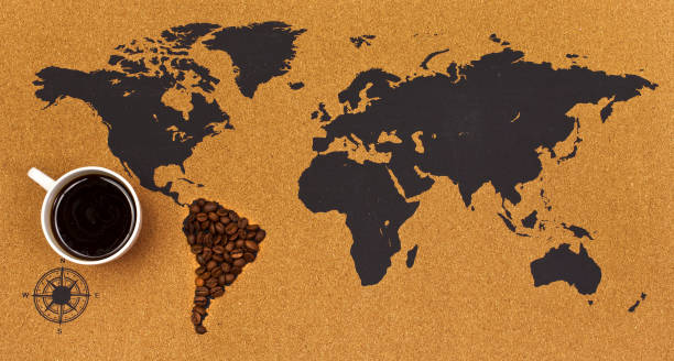 istock Coffee cup on a map with South America made of coffee beans 1160729140
