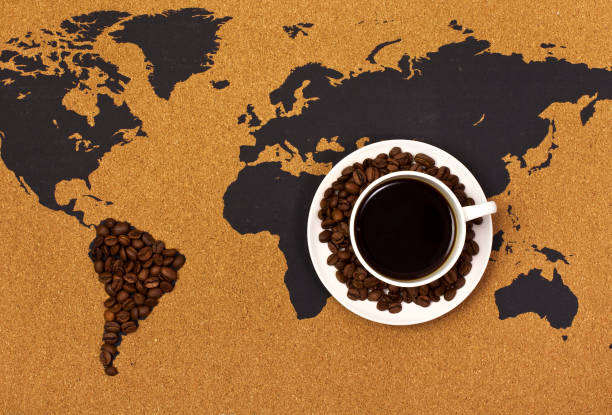 istock Coffee cup on a map with South America made of coffee beans 1160729234