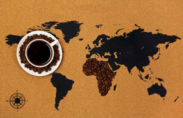 istock Coffee cup on a map with Africa's shape made of coffee beans 1160729539
