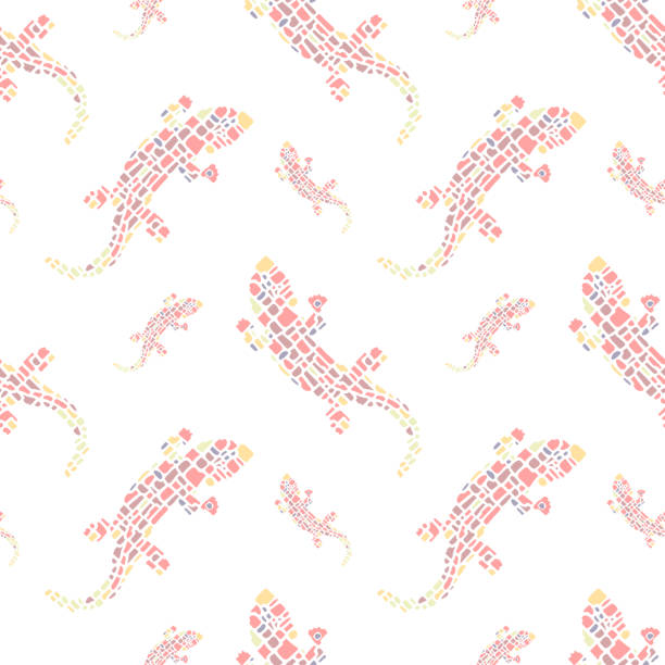 ilustrações, clipart, desenhos animados e ícones de multi lagartos coloridos do mosaico grande e pequeno no fundo branco. - mondrian