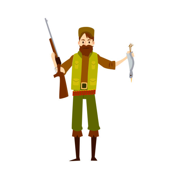 myśliwy z pistoletem karabinowym i martwą kaczką - hunting rifle sniper duck hunting stock illustrations