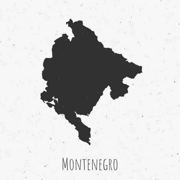 Vintage Montenegro map with retro style, on dusty white background Black and white Montenegro map in trendy vintage style, isolated on a dusty white background. A grunge texture is used to have a retro and worn effect. His name is written on the bottom of the image. Vector Illustration (EPS10, well layered and grouped). Easy to edit, manipulate, resize or colorize. montenegro stock illustrations