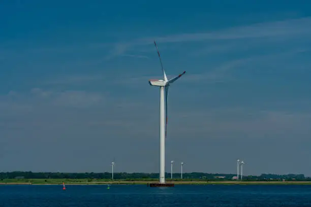 wind power plant at the baltic sea coast on land and in water based