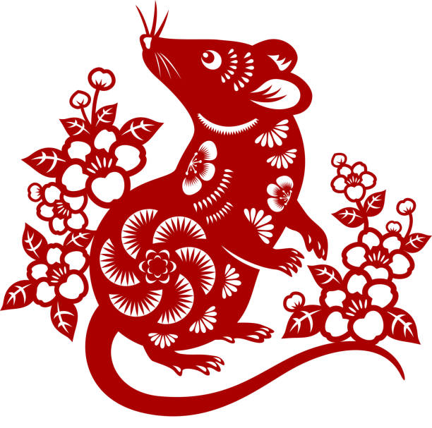 ilustrações, clipart, desenhos animados e ícones de ano do papercut do rato - chinese spring festival