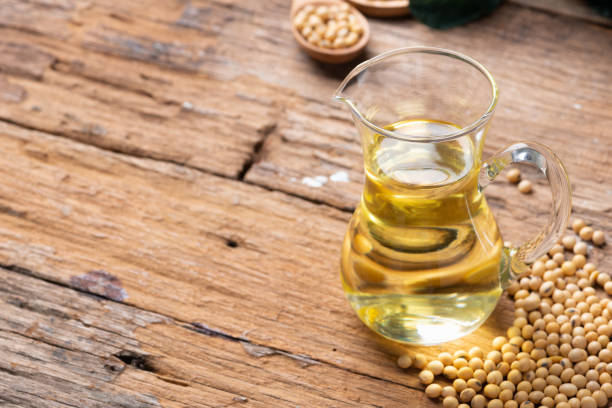 istock Soy bean and soy oil on  table 1160733669