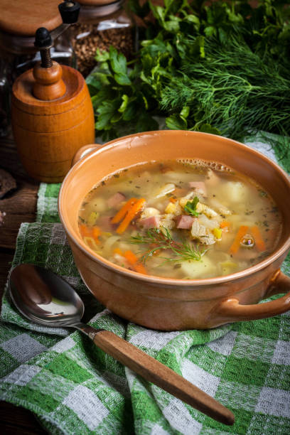 istock Pea soup with vegetables and bacon. 1160736425