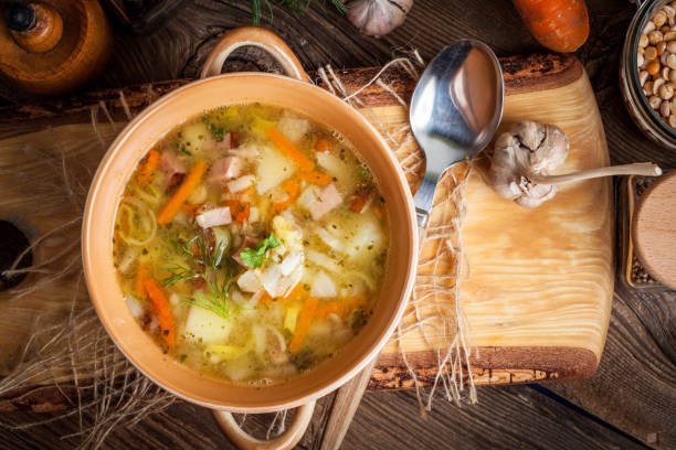 istock Pea soup with vegetables and bacon. 1160736493
