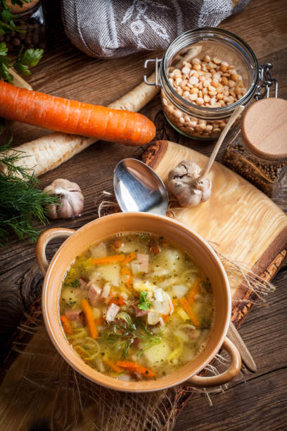 istock Pea soup with vegetables and bacon. 1160736531