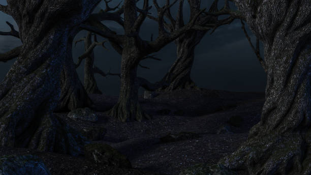 istock Horror deep tropical jungle in darkness. Scary night forest. 1160739014
