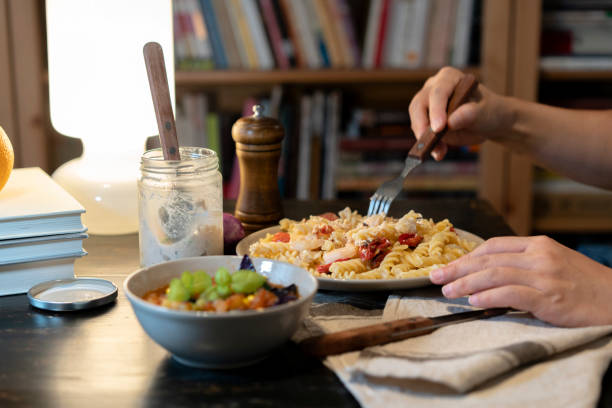 istock homemade dinner: salmon sauce fusilli with shrimp and tomato 1160739138