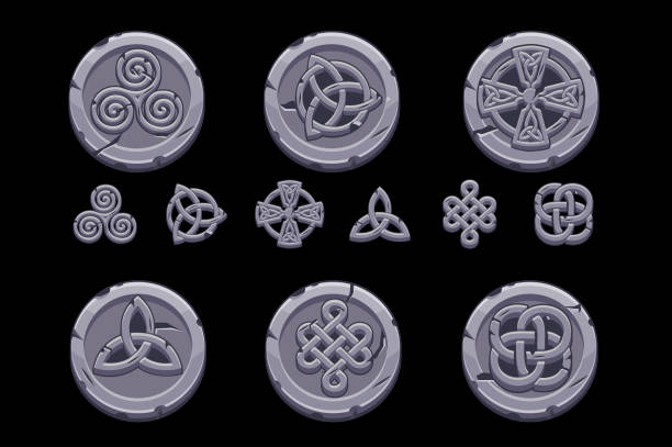 ケルトのシンボル。石貨に漫画セットケルトのアイコン - celtic culture tied knot woven pattern点のイラスト素材／クリップアート素材／マンガ素材／アイコン素材