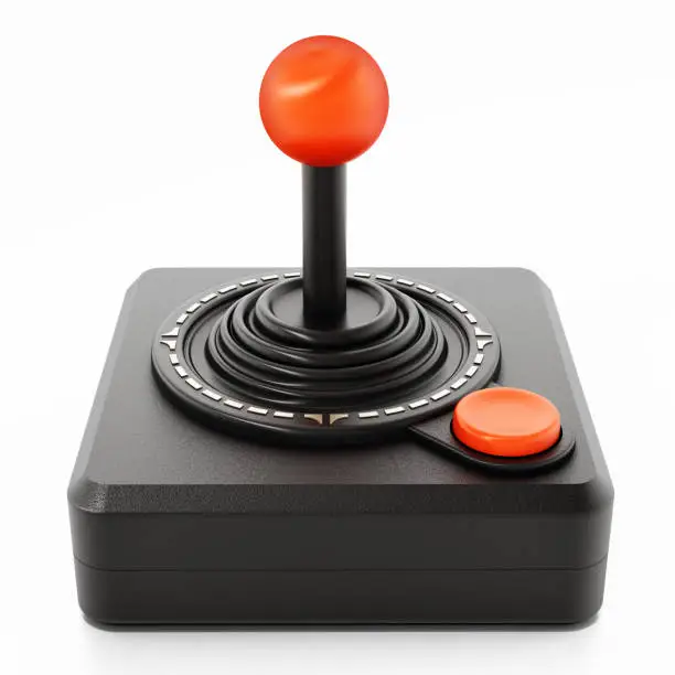 Vintage black joystick isolated on white.