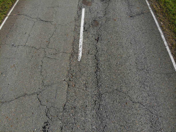 aerial view on asphalt road, old condition