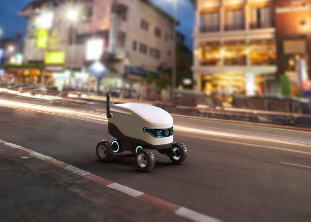 Self-driving delivery robot concept Self-driving delivery robot concept. 3D illustration driverless transport stock pictures, royalty-free photos & images