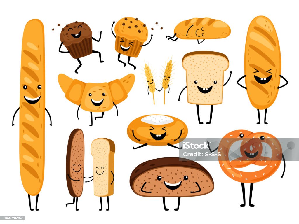 Bread Characters Funny Tasty Bakery Pastries Cartoon Happy Breads Faces  Character Set Kawaii Croissant And Pastry Cute Chocolate Muffin And  Baguette Expression Stock Illustration - Download Image Now - iStock