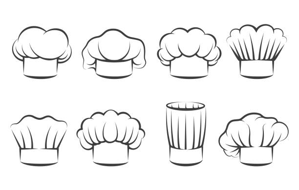 ilustrações, clipart, desenhos animados e ícones de ícones dos chapéus do cozinheiro chefe do cozinheiro - chapéu de cozinheiro