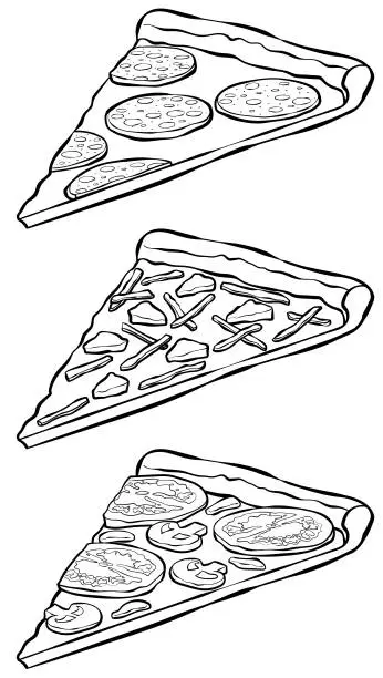Vector illustration of black and white pizza slices in sketchy style