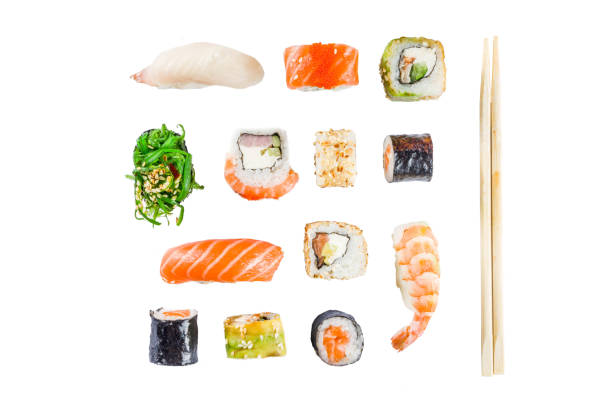 seamless pattern with sushi - susi imagens e fotografias de stock