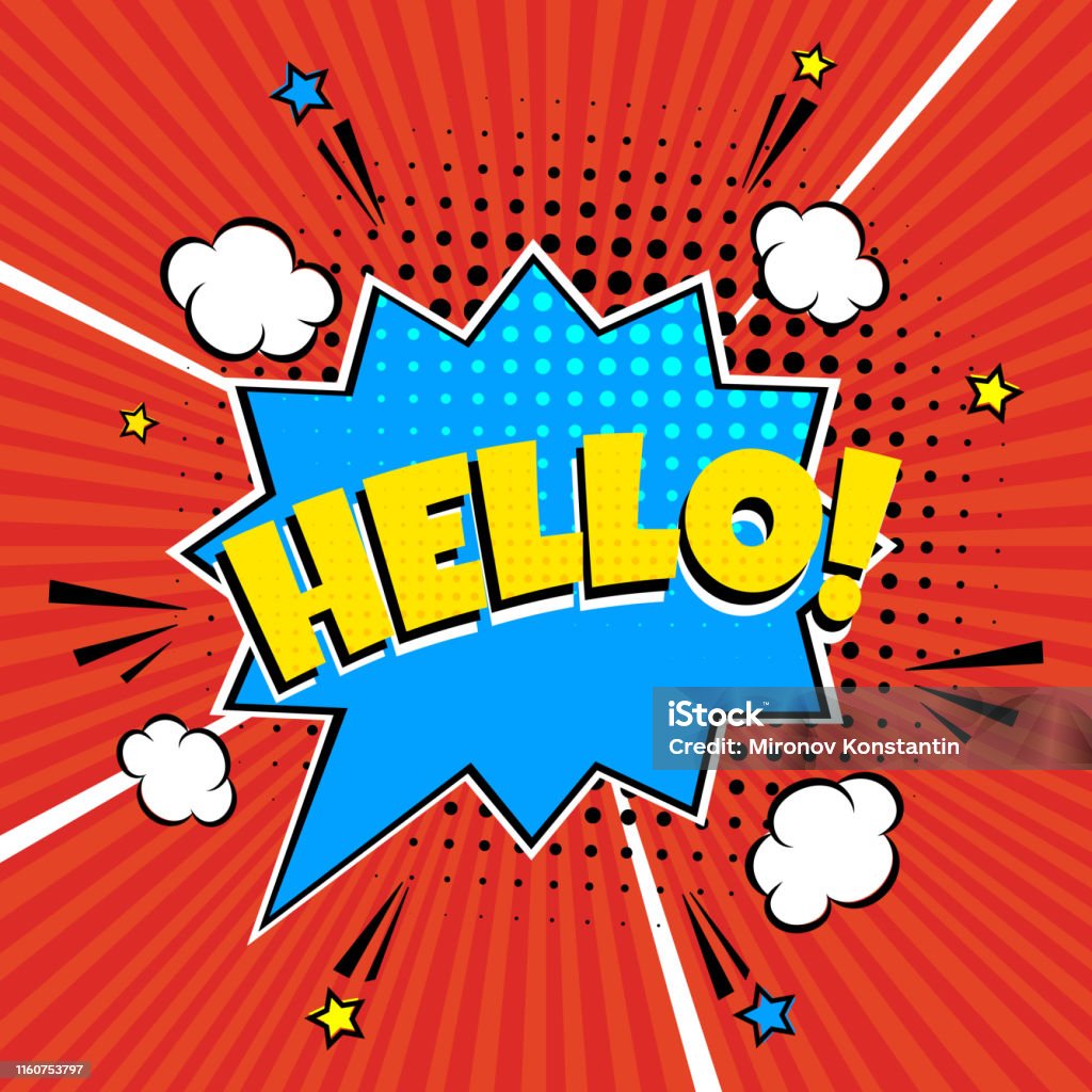 Hello Comic Style Comic Lettering Speech Bubble For Emotion With Text Hello Comic Style ...
