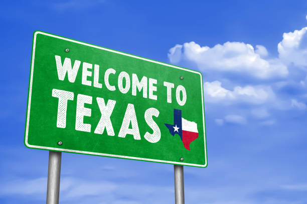 WELCOME TO TEXAS - traffic sign message stock photo