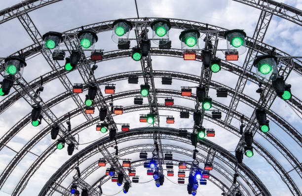 istock Construction with Spotlights and multicolored Lights at the 1160754692