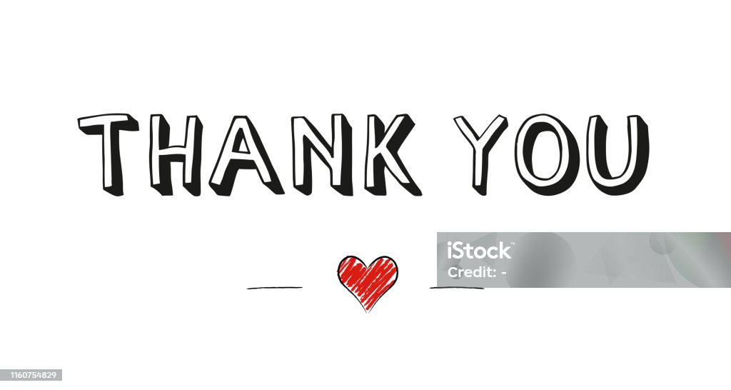 Sevimli küçük kırmızı Doodle kalp ile el yazısı metin teşekkür ederiz - Royalty-free Thank You - Kısa İbare Stok görsel