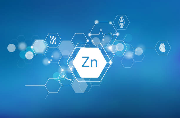 Zinc. Scientific medical research Zinc. Scientific medical research, the effect on human health. The designation of Zinc in the periodic table. zinc stock illustrations
