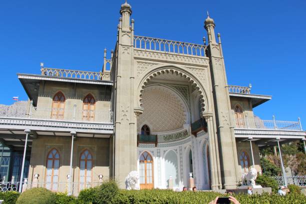 Southern facade of Vorontsov Palace. It's one of the most popular tourist attractions on Crimea's southern coast. Architecture, history, travel and tourism concept.