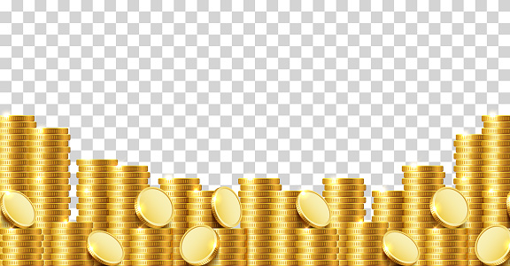 A lot of coins on a transparent background. Vector illustration