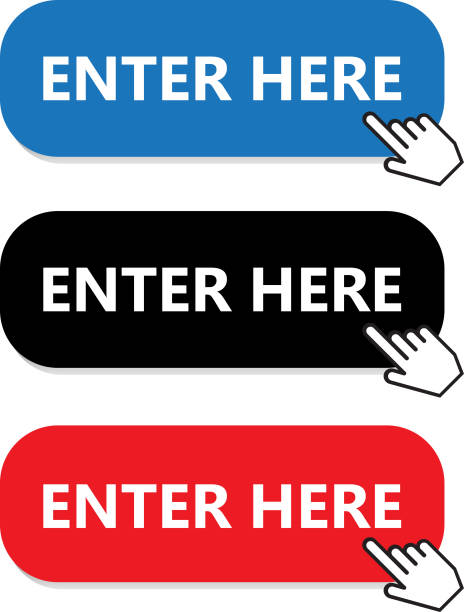Enter Here Button Collection With Hand Pointer Enter here button collection with a hand pointer. enter key stock illustrations