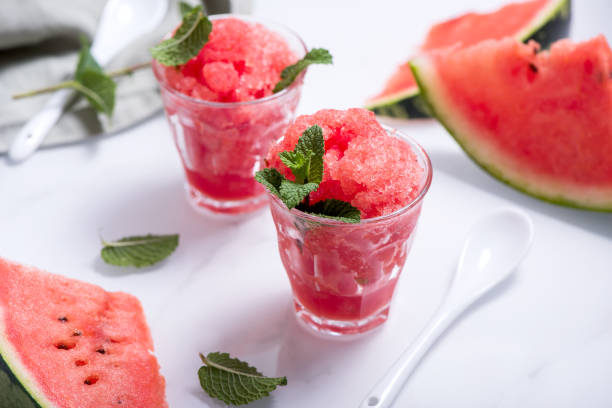 Watermelon sorbet or granita, refreshing summer dessert Watermelon sorbet or granita, refreshing summer dessert melon photos stock pictures, royalty-free photos & images